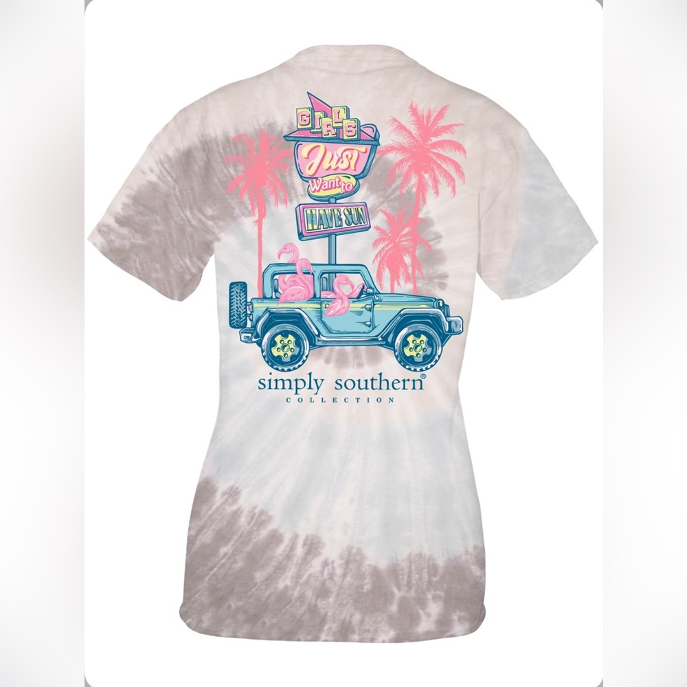 Assorted Sizes: TIE DYE 'GIRLS JUST WANNA HAVE SUN' FLAMINGO JEEP TEE- NWT